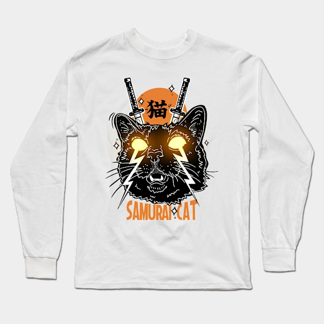 Samurai Cat Long Sleeve T-Shirt by Artthree Studio